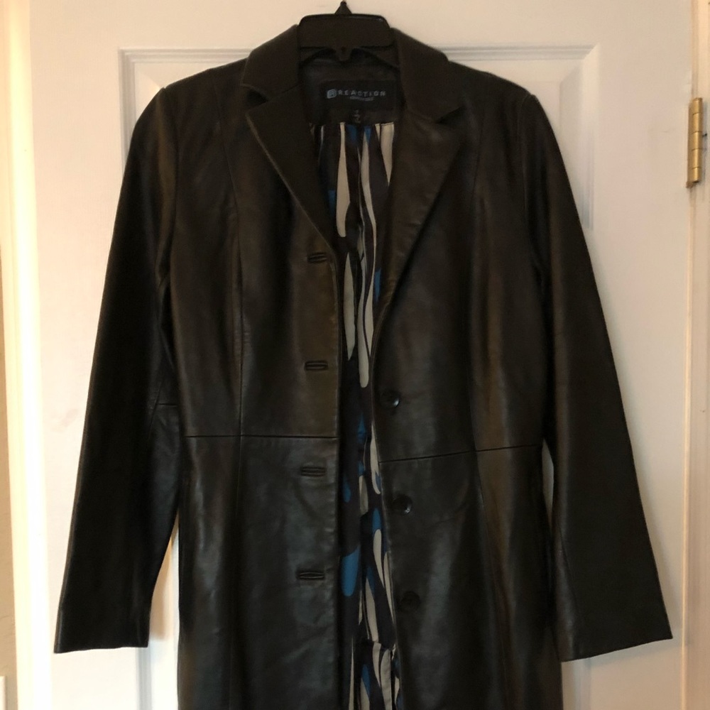 Black Leather Reaction by Kenneth Cole Long Jacket